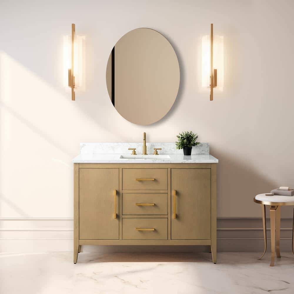 Vanity Art 48 in. W x 22 in. D x 34 in. H Single-Sink Bathroom Vanity in Natural Oak with Engineered Marble Top in Arabescato White