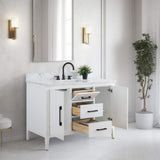 Vanity Art 48 in. W x 22 in. D x 34 in. H Single Sink Bathroom Vanity Cabinet in White with Engineered Marble Top