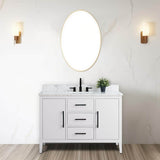 Vanity Art 48 in. W x 22 in. D x 34 in. H Single Sink Bathroom Vanity Cabinet in White with Engineered Marble Top