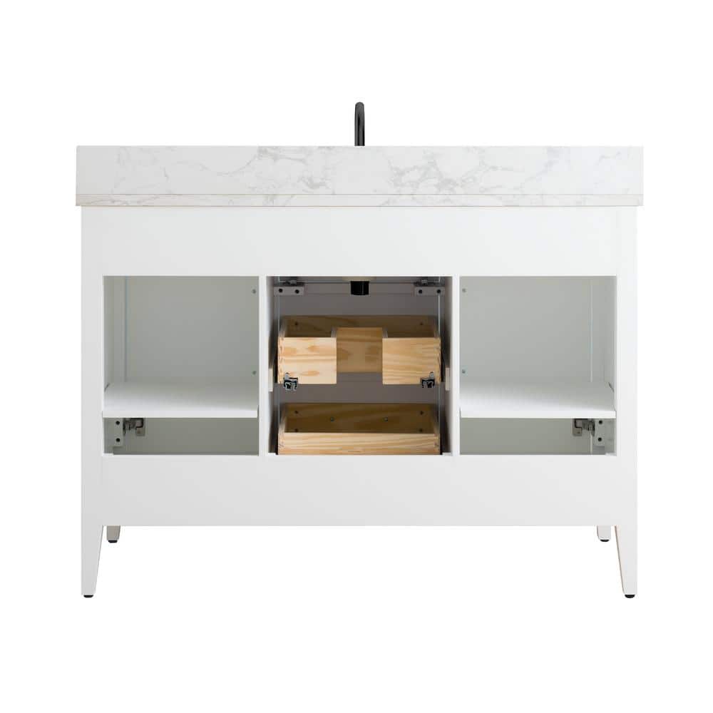 Vanity Art 48 in. W x 22 in. D x 34 in. H Single Sink Bathroom Vanity Cabinet in White with Engineered Marble Top