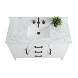 Vanity Art 48 in. W x 22 in. D x 34 in. H Single Sink Bathroom Vanity Cabinet in White with Engineered Marble Top