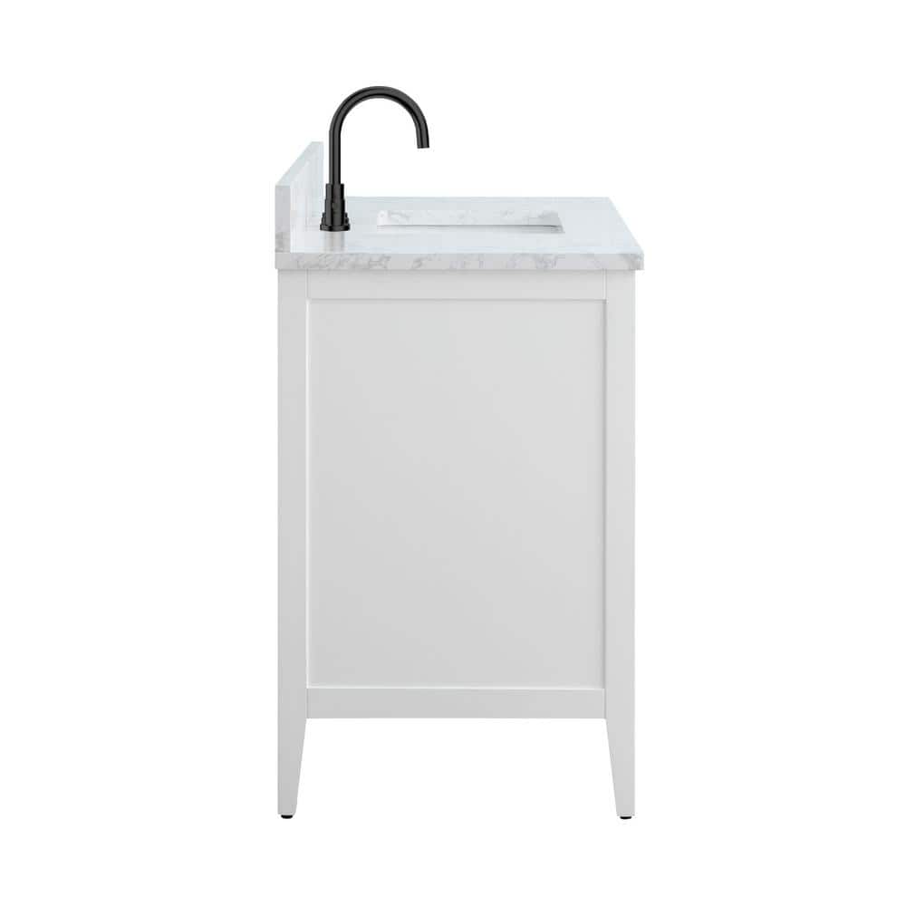 Vanity Art 48 in. W x 22 in. D x 34 in. H Single Sink Bathroom Vanity Cabinet in White with Engineered Marble Top