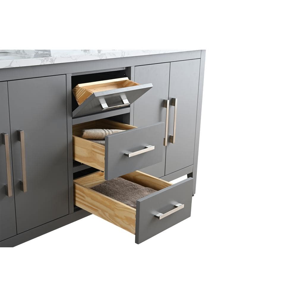 Vanity Art 60 in. W x 22 in. D x 34 in. H Double Sink Bathroom Vanity Cabinet in Cashmere Gray with Engineered Marble Top in White