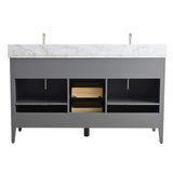 Vanity Art 60 in. W x 22 in. D x 34 in. H Double Sink Bathroom Vanity Cabinet in Cashmere Gray with Engineered Marble Top in White