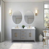 Vanity Art 60 in. W x 22 in. D x 34 in. H Double Sink Bathroom Vanity Cabinet in Cashmere Gray with Engineered Marble Top in White