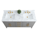 Vanity Art 60 in. W x 22 in. D x 34 in. H Double Sink Bathroom Vanity Cabinet in Cashmere Gray with Engineered Marble Top in White