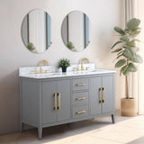 Vanity Art 60 in. W x 22 in. D x 34 in. H Double Sink Bathroom Vanity Cabinet in Cashmere Gray with Engineered Marble Top in White