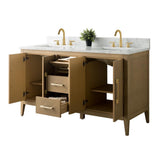 Vanity Art 60 in. W x 22 in. D x 34 in. H Double-Sink Bathroom Vanity in Natural Oak with Engineered Marble Top in Arabescato White