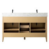 Vanity Art 60 in. W x 22 in. D x 34 in. H Double-Sink Bathroom Vanity in Natural Oak with Engineered Marble Top in Arabescato White