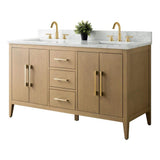 Vanity Art 60 in. W x 22 in. D x 34 in. H Double-Sink Bathroom Vanity in Natural Oak with Engineered Marble Top in Arabescato White