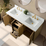 Vanity Art 60 in. W x 22 in. D x 34 in. H Double-Sink Bathroom Vanity in Natural Oak with Engineered Marble Top in Arabescato White