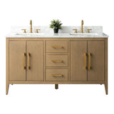 Vanity Art 60 in. W x 22 in. D x 34 in. H Double-Sink Bathroom Vanity in Natural Oak with Engineered Marble Top in Arabescato White