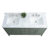 Vanity Art 60 in. W x 22 in. D x 34 in. H Double Sink Bathroom Vanity Cabinet in Vintage Green with Engineered Marble Top in White