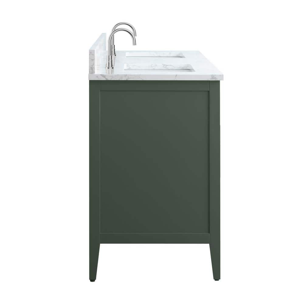 Vanity Art 60 in. W x 22 in. D x 34 in. H Double Sink Bathroom Vanity Cabinet in Vintage Green with Engineered Marble Top in White