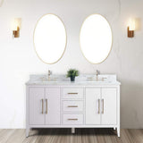 Vanity Art 60 in. W x 22 in. D x 34 in. H Double Sink Bathroom Vanity Cabinet in White with Engineered Marble Top in White