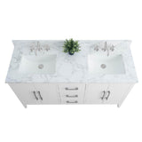 Vanity Art 60 in. W x 22 in. D x 34 in. H Double Sink Bathroom Vanity Cabinet in White with Engineered Marble Top in White