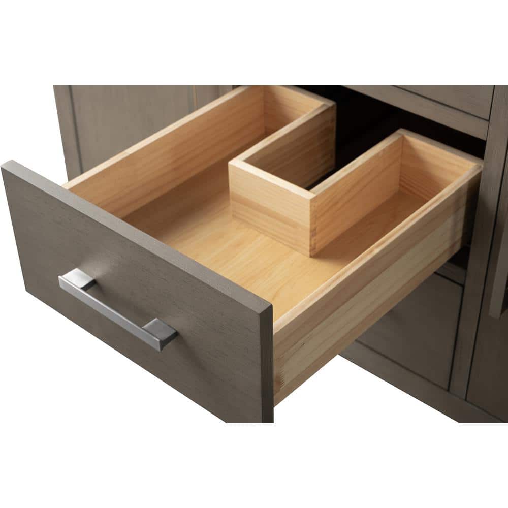 Vanity Art 60 in. W. x 22 in. D x 34 in. H Single Sink Bathroom Vanity Cabinet Driftwood Gray with Engineered Marble Top in White