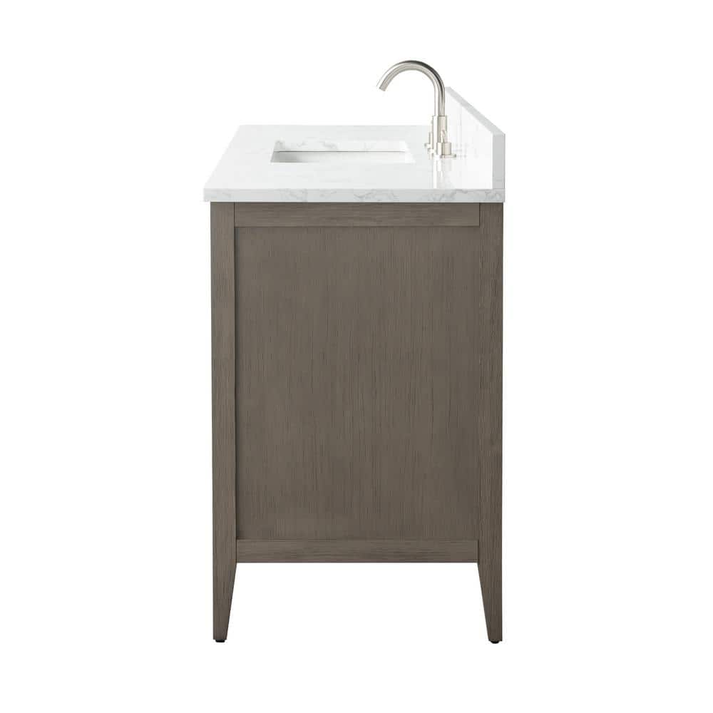 Vanity Art 60 in. W. x 22 in. D x 34 in. H Single Sink Bathroom Vanity Cabinet Driftwood Gray with Engineered Marble Top in White