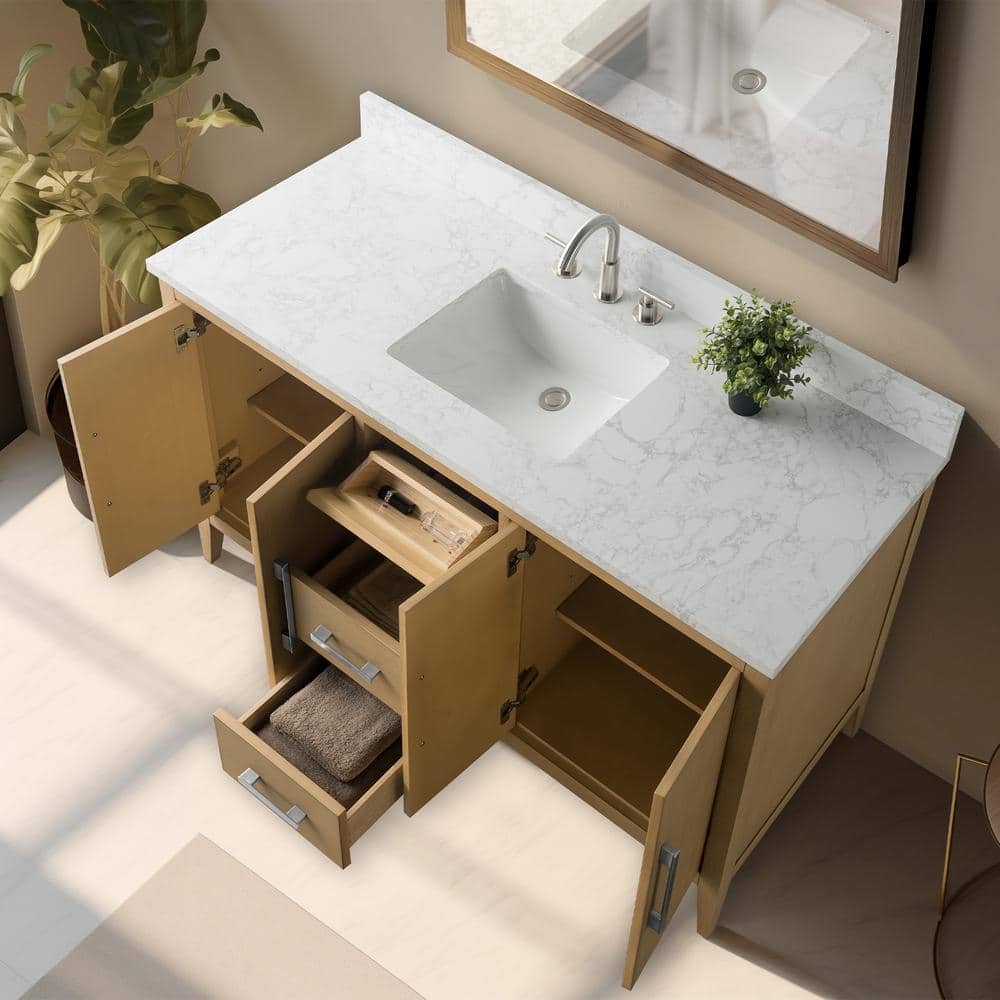 Vanity Art 60 in. W x 22 in. D x 34 in. H Single Sink Bathroom Vanity Cabinet in Natural Oak with Engineered Marble Top