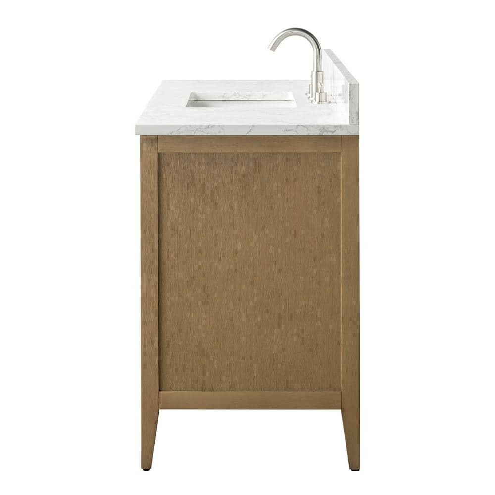 Vanity Art 60 in. W x 22 in. D x 34 in. H Single Sink Bathroom Vanity Cabinet in Natural Oak with Engineered Marble Top