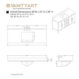 Vanity Art 60 in. W x 22 in. D x 34 in. H Single Sink Bathroom Vanity Cabinet in Natural Oak with Engineered Marble Top