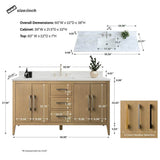 Vanity Art 60 in. W x 22 in. D x 34 in. H Single-Sink Bathroom Vanity in Natural Oak with Engineered Marble Top in Arabescato White