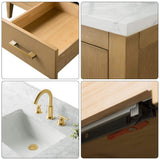 Vanity Art 60 in. W x 22 in. D x 34 in. H Single-Sink Bathroom Vanity in Natural Oak with Engineered Marble Top in Arabescato White