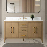 Vanity Art 60 in. W x 22 in. D x 34 in. H Single-Sink Bathroom Vanity in Natural Oak with Engineered Marble Top in Arabescato White