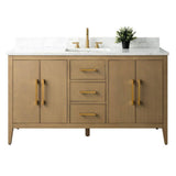 Vanity Art 60 in. W x 22 in. D x 34 in. H Single-Sink Bathroom Vanity in Natural Oak with Engineered Marble Top in Arabescato White