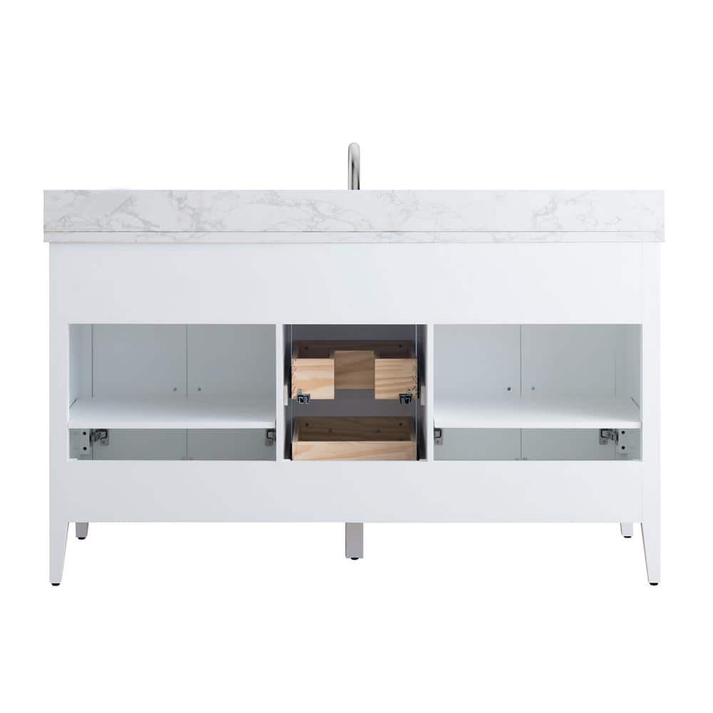 Vanity Art 60 in. W x 22 in. D x 34 in. H Single Sink Bathroom Vanity Cabinet in White with Engineered Marble Top in White