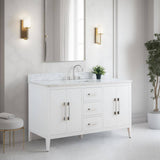 Vanity Art 60 in. W x 22 in. D x 34 in. H Single Sink Bathroom Vanity Cabinet in White with Engineered Marble Top in White
