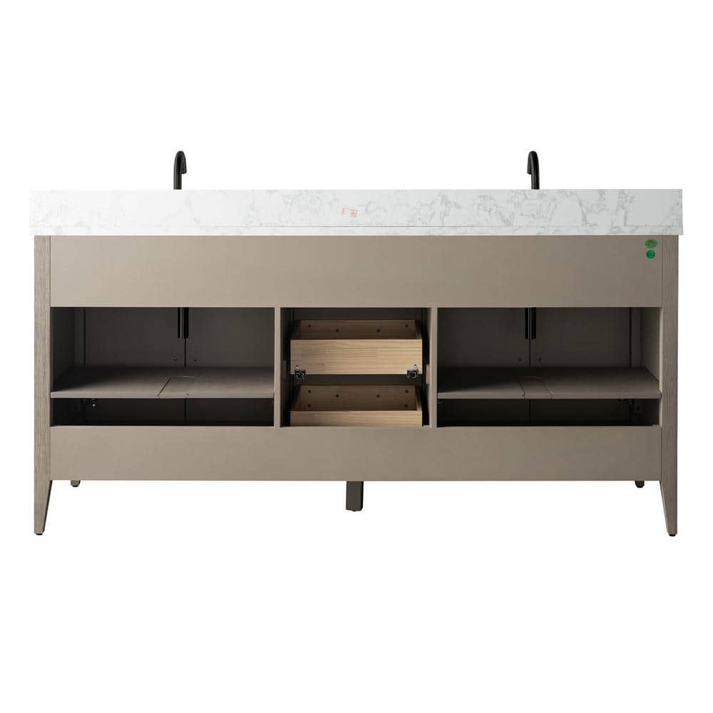 Vanity Art 72 in. W. x 22 in. D x 34 in. H Double Sink Bathroom Vanity Cabinet Driftwood Gray with Engineered Marble Top in White