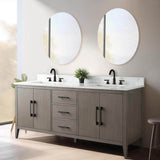 Vanity Art 72 in. W. x 22 in. D x 34 in. H Double Sink Bathroom Vanity Cabinet Driftwood Gray with Engineered Marble Top in White