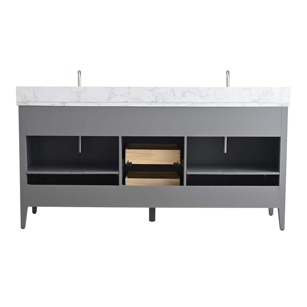 Vanity Art 72 in. W x 22 in. D x 34 in. H Double Sink Bathroom Vanity Cabinet in Cashmere Gray with Engineered Marble Top