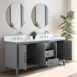 Vanity Art 72 in. W x 22 in. D x 34 in. H Double Sink Bathroom Vanity Cabinet in Cashmere Gray with Engineered Marble Top