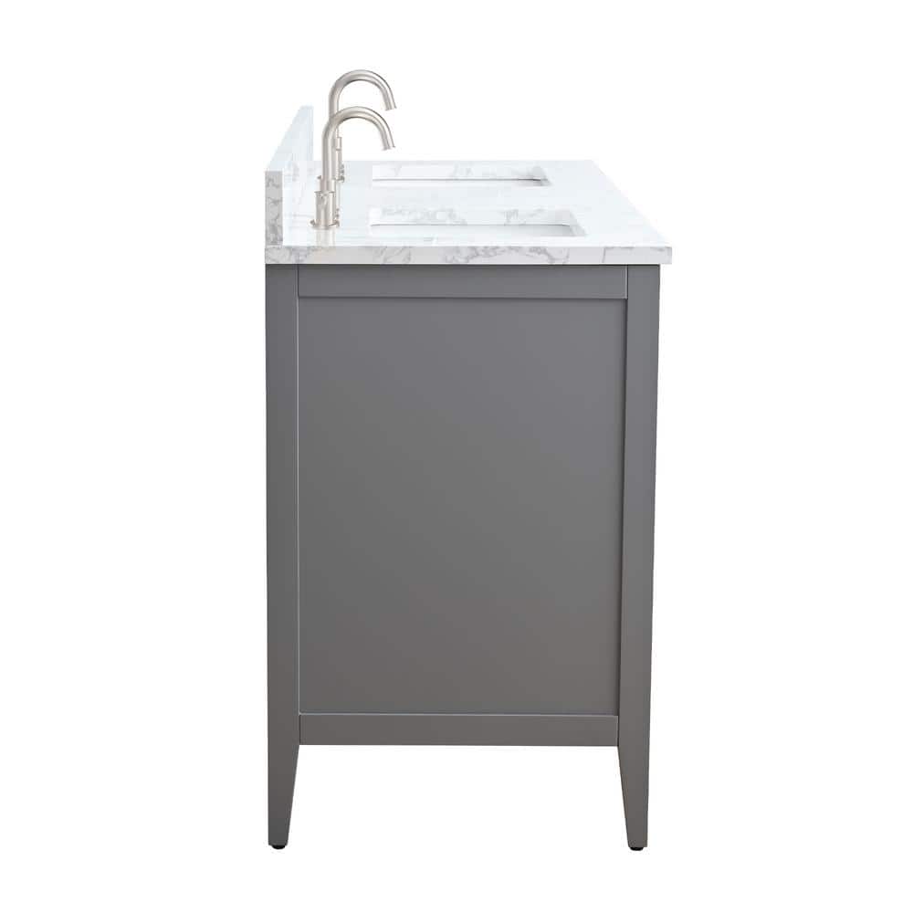 Vanity Art 72 in. W x 22 in. D x 34 in. H Double Sink Bathroom Vanity Cabinet in Cashmere Gray with Engineered Marble Top