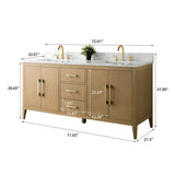 Vanity Art 72 in. W x 22 in. D x 34 in. H Double-Sink Bathroom Vanity in Natural Oak with Engineered Marble Top in Arabescato White