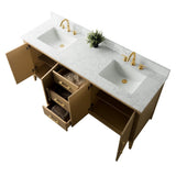 Vanity Art 72 in. W x 22 in. D x 34 in. H Double-Sink Bathroom Vanity in Natural Oak with Engineered Marble Top in Arabescato White
