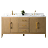 Vanity Art 72 in. W x 22 in. D x 34 in. H Double-Sink Bathroom Vanity in Natural Oak with Engineered Marble Top in Arabescato White