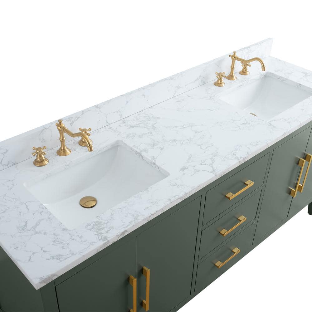 Vanity Art 72 in. W x 22 in. D x 34 in. H Double Sink Bathroom Vanity Cabinet in Vintage Green with Engineered Marble Top