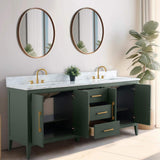Vanity Art 72 in. W x 22 in. D x 34 in. H Double Sink Bathroom Vanity Cabinet in Vintage Green with Engineered Marble Top