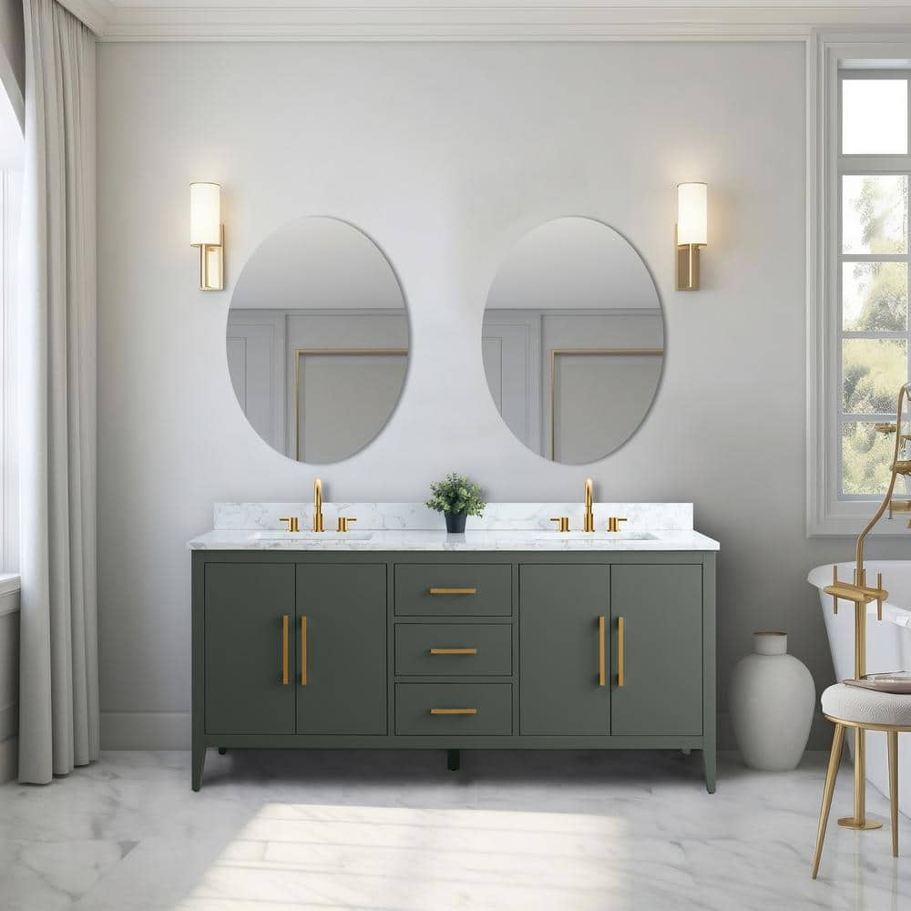 Vanity Art 72 in. W x 22 in. D x 34 in. H Double Sink Bathroom Vanity Cabinet in Vintage Green with Engineered Marble Top