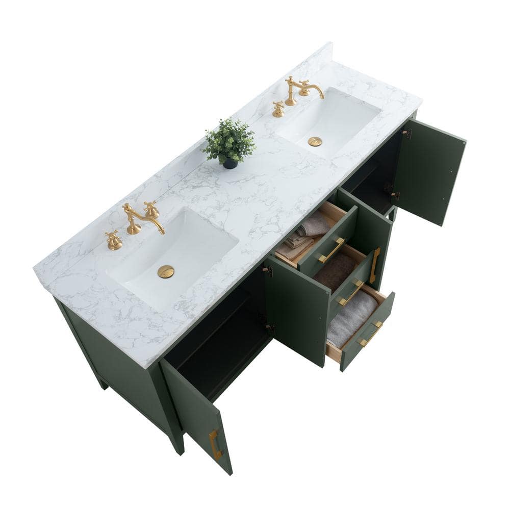 Vanity Art 72 in. W x 22 in. D x 34 in. H Double Sink Bathroom Vanity Cabinet in Vintage Green with Engineered Marble Top