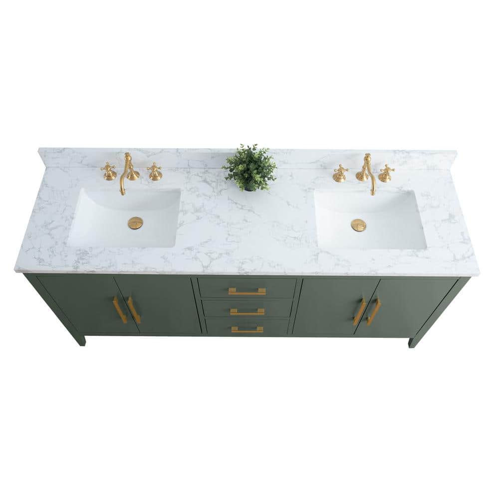 Vanity Art 72 in. W x 22 in. D x 34 in. H Double Sink Bathroom Vanity Cabinet in Vintage Green with Engineered Marble Top