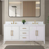 Vanity Art 72 in. W x 22 in. D x 34 in. H Double Sink Bathroom Vanity Cabinet in White with Engineered Marble Top