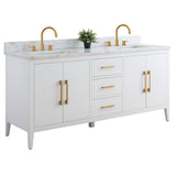 Vanity Art 72 in. W x 22 in. D x 34 in. H Double Sink Bathroom Vanity Cabinet in White with Engineered Marble Top