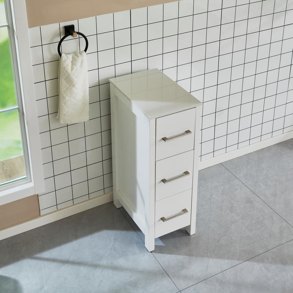 Vanity Art 12 in. W x 18.5 in. D x 30 in. H Bath Vanity Side Cabinet in White with Engineered Marble Top
