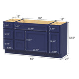 Vanity Art 60 in. W x 21 in. D x 32.5 in. H Bath Vanity Cabinet without Top in Blue