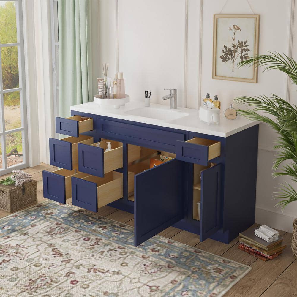 Vanity Art 60 in. W x 21 in. D x 32.5 in. H Bath Vanity Cabinet without Top in Blue