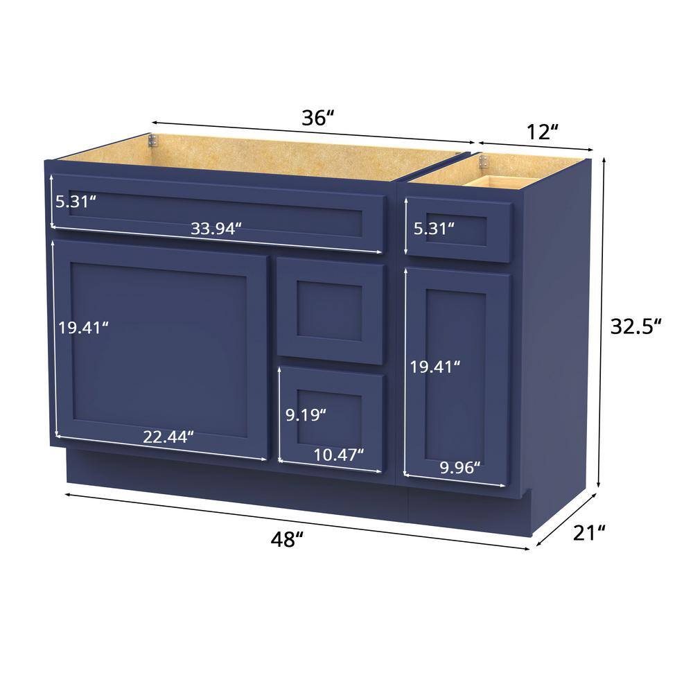 Vanity Art 48 in. W x 21 in. D x 32.5 in. H Bath Vanity Cabinet without Top in Blue